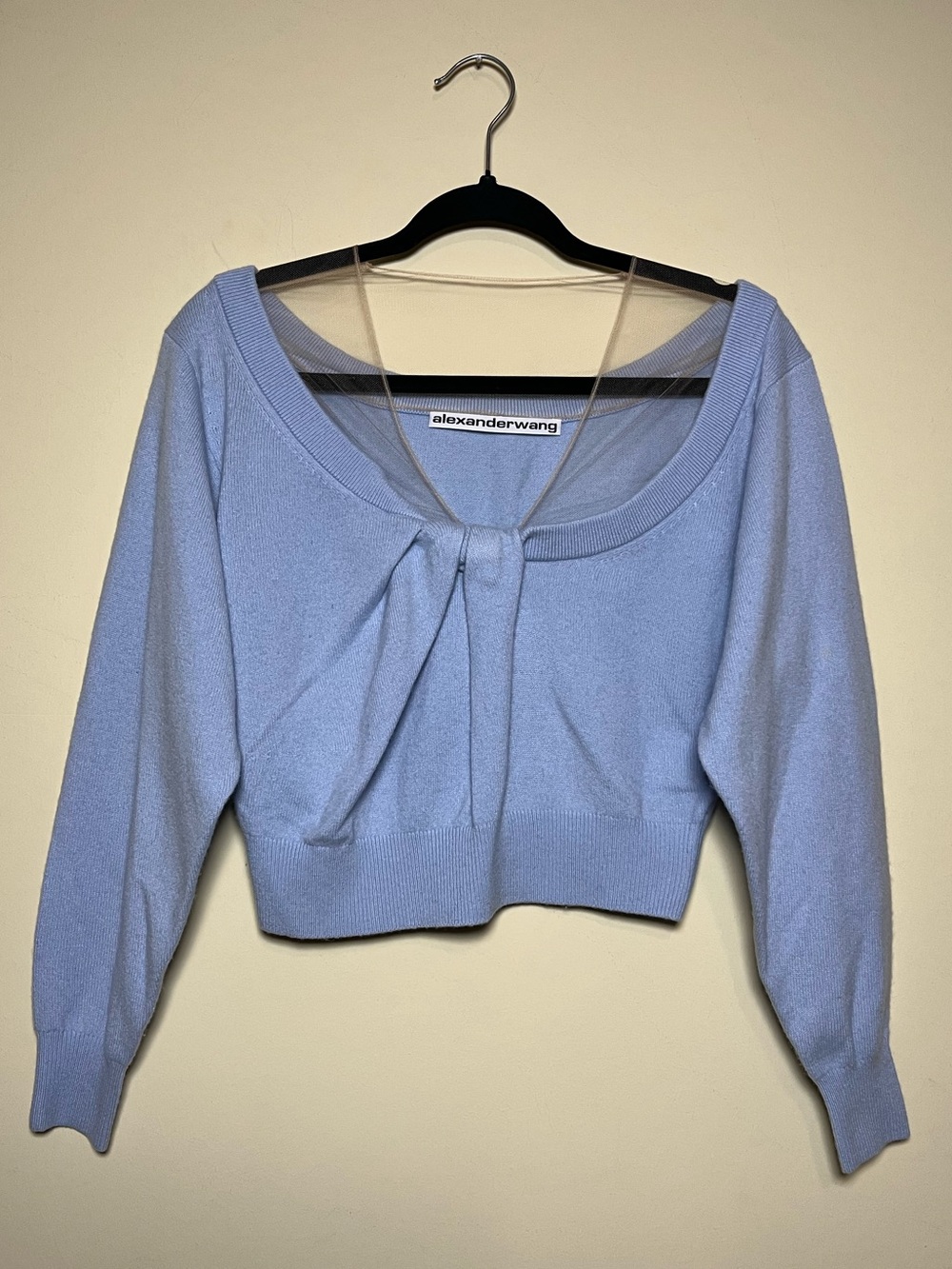Alexander Wang Tulle Illusion Cropped Sweater Wool Cashmere Light Blue Size XS